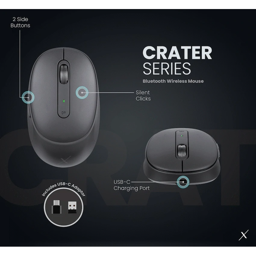 VolkanoX Crater Bluetooth Wireless Mouse - Graphite