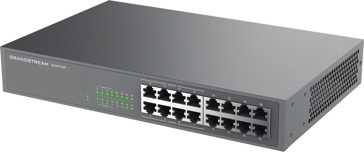 Grandstream Enterprise 16 port Unmanaged GbE PoE Switch - 138W | GWN7702P