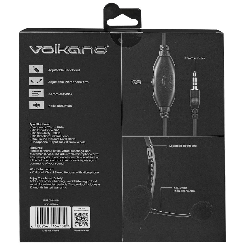 Volkano Chat 2 Stereo Headset with Boom Microphone