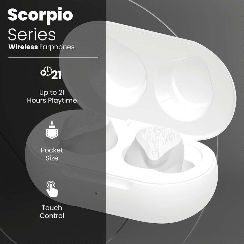 Volkano Scorpio Series True Wireless Earphones - White