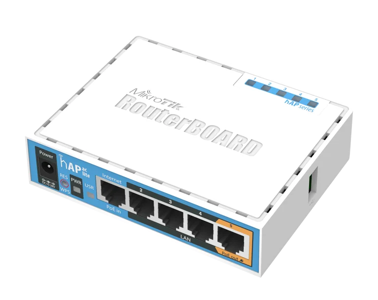 MikroTik hAP ac lite, 5x LAN, built-in 2.4Ghz 802.11b/g/n two chain wireless with integrated ante...
