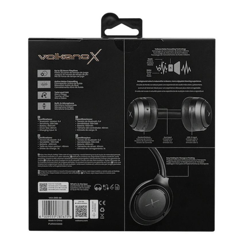 VolkanoX VXH100 Bluetooth Headphones with ANC  - Black