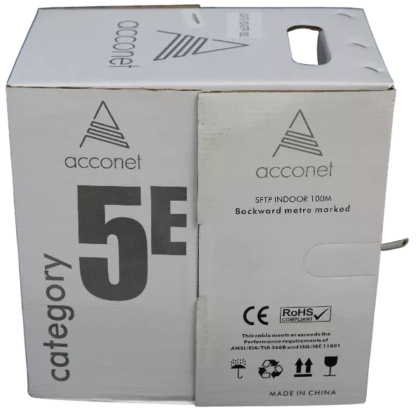 Acconet CAT5e Indoor Ethernet Cable 100m White CCA STP Pull Box | CAT5-100-SC-STP