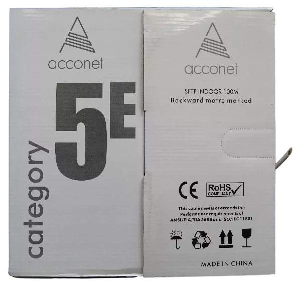 Acconet CAT5e Indoor Ethernet Cable 100m White CCA STP Pull Box | CAT5-100-SC-STP