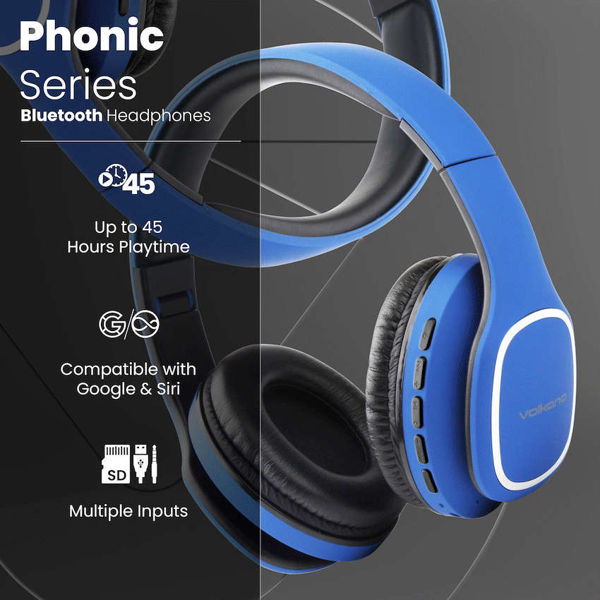 Volkano Phonic Series Bluetooth Full Size Headphones - Blue
