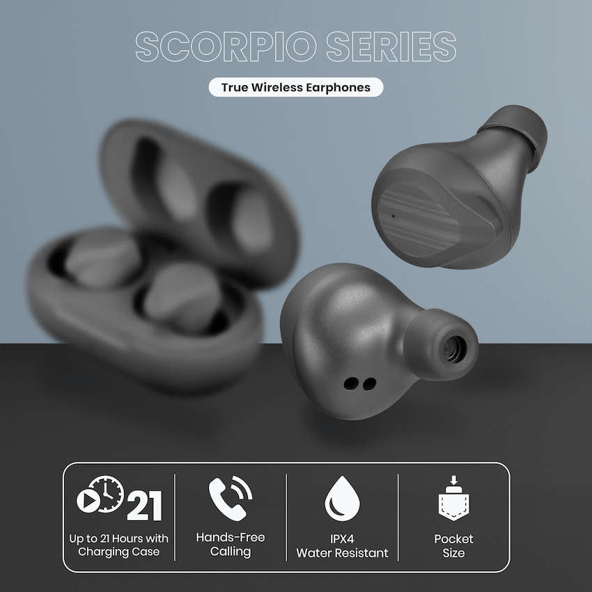 Volkano Scorpio Series True Wireless Earphones - Black