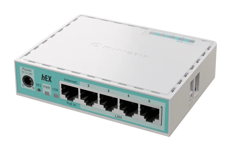 MikroTik hEX (2024 version) with Dual Core 950MHz CPU, 512MB RAM, 5 x Gigabit LAN ports, USB, Rou...
