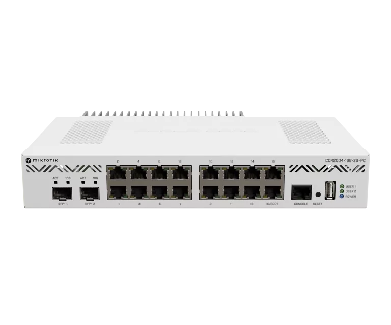 MikroTik Cloud Core Router CCR2004-16G-2S+, 16 x Gb LAN, 2x SFP+ ports, passive cooling desktop e...