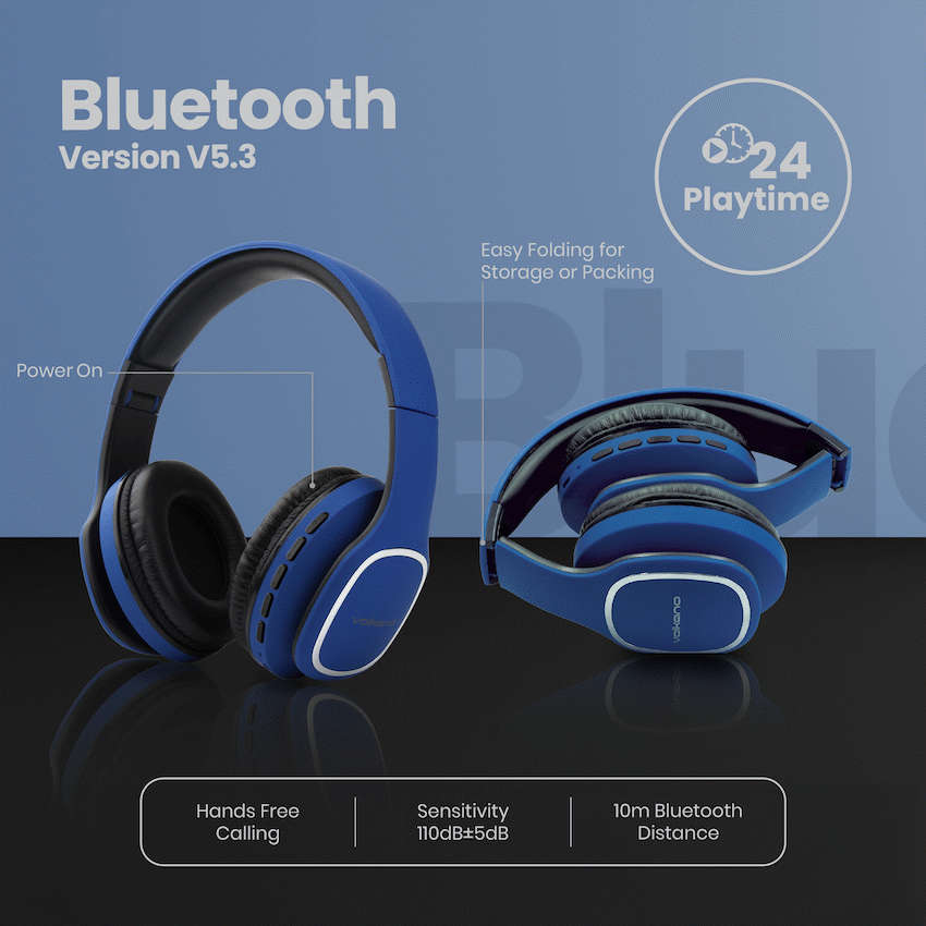 Volkano Phonic Series Bluetooth Full Size Headphones - Blue