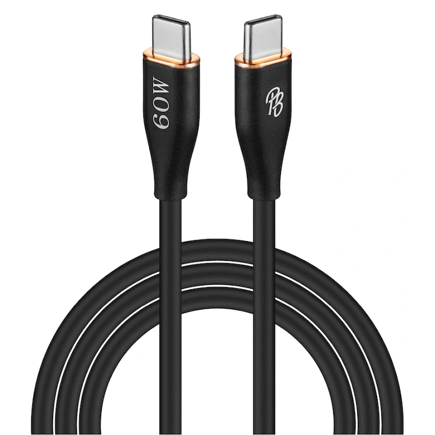 Pro Bass FlexiCord Series 2m 60w Type-C to Type-C Charging Cable - Black