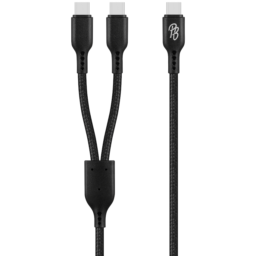 Pro Bass Cord Series 1.2m 15w USB-C to 2x USB-C Braided - Black