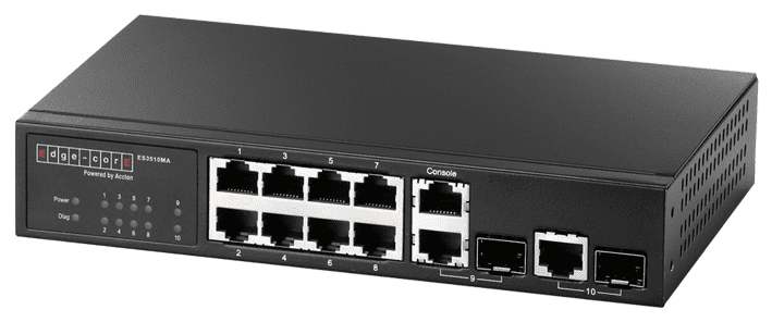 ES3510MA  Fast Ethernet  Layer  2/4 switch featuring  10 ports; 8 10/100
