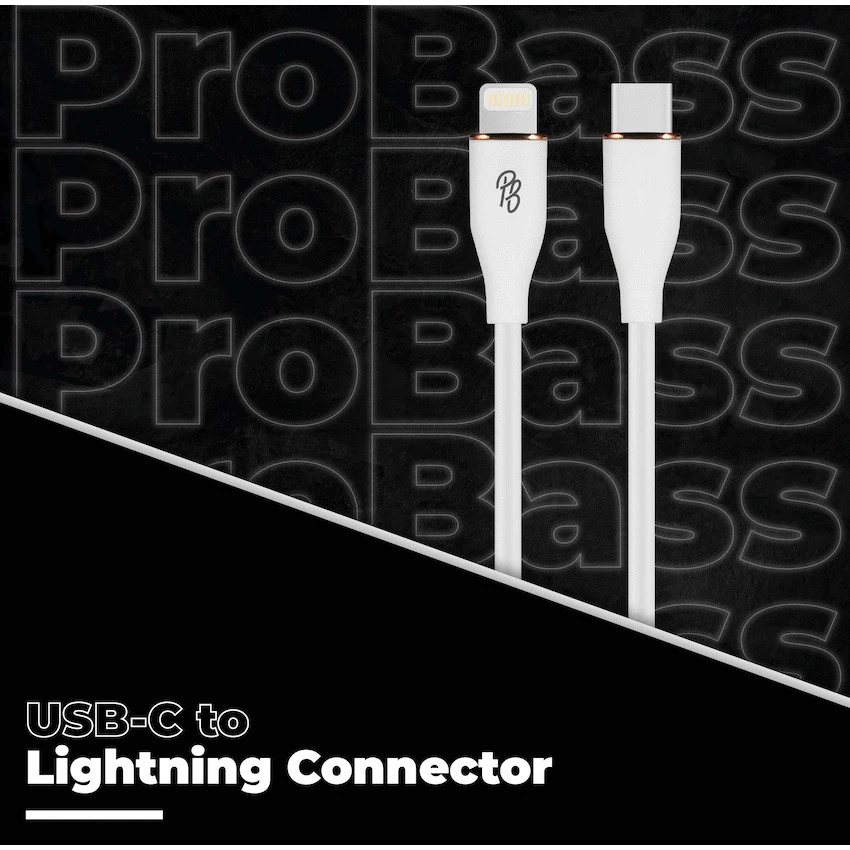 Pro Bass FlexiCord Series 2m 27w Type-C to Lightning Charging Cable - White