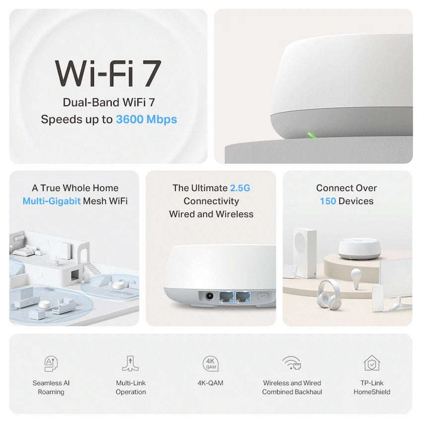 TP-Link Deco BE25 (1-Pack) BE3600 Whole Home Mesh Wi-Fi 7 System