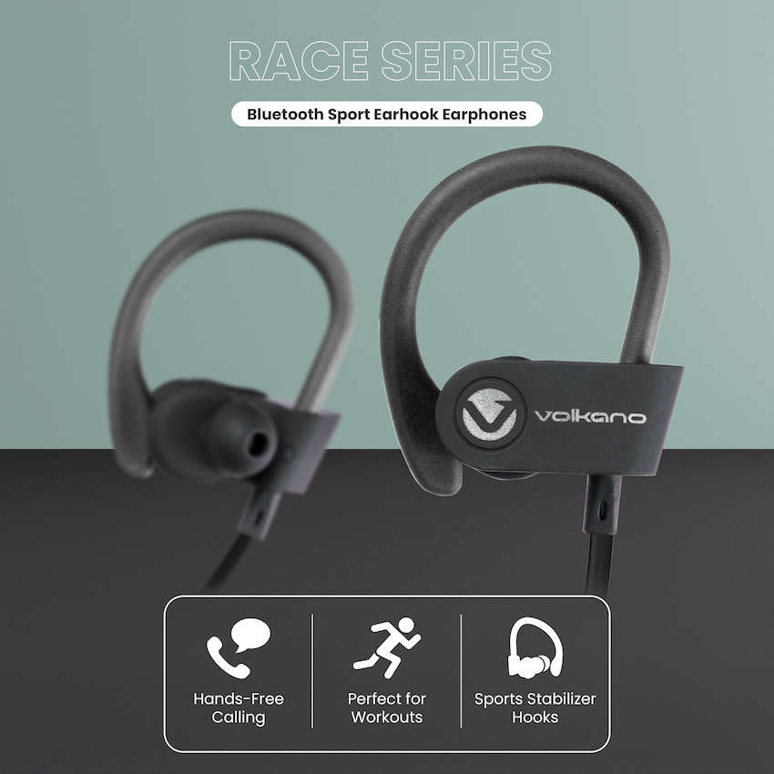 Volkano Race Series Bluetooth Sport Earhook Earphones - Black