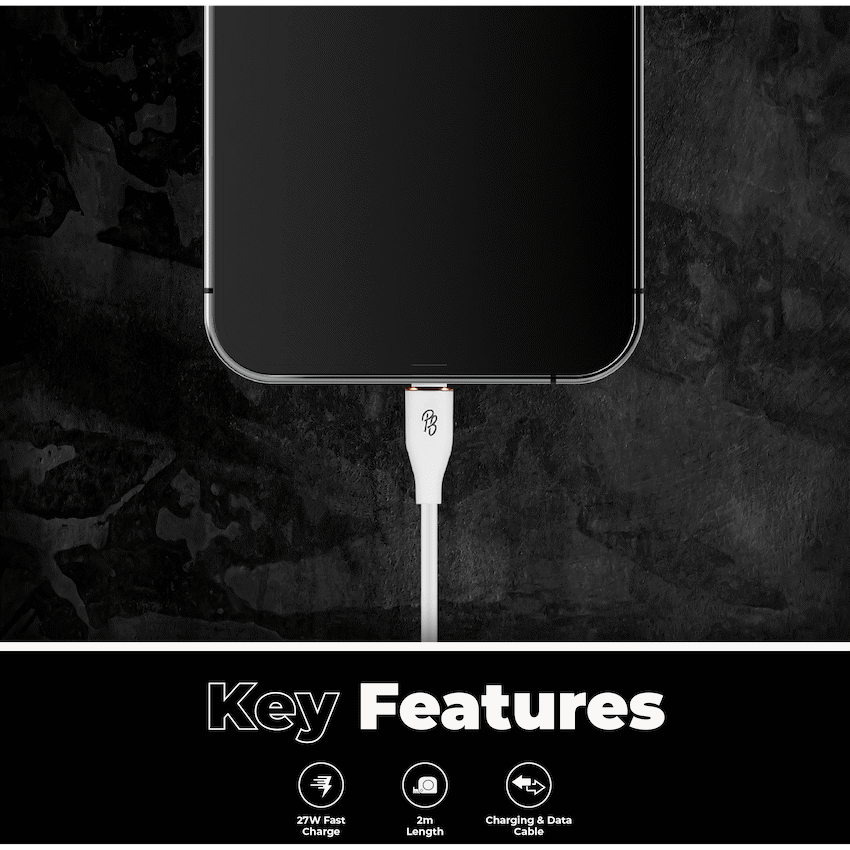 Pro Bass FlexiCord Series 2m 27w Type-C to Lightning Charging Cable - White