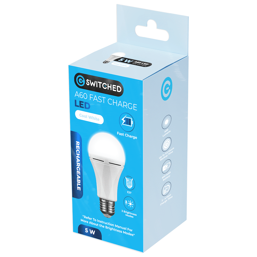 Switched 5w A60 Rechargeable Fast Charge E27 LED - CW