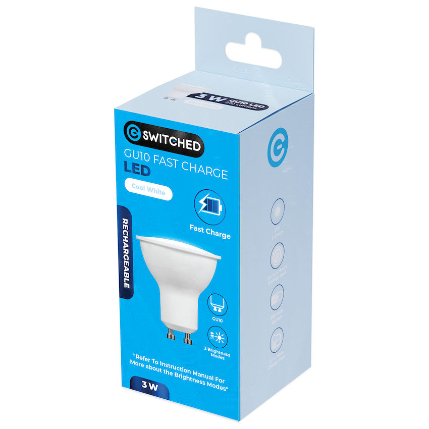 Switched 3w GU10 Rechargeable Fast-Charge LED - CW