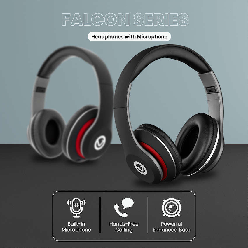 Volkano Falcon Headphones with Microphone - Black
