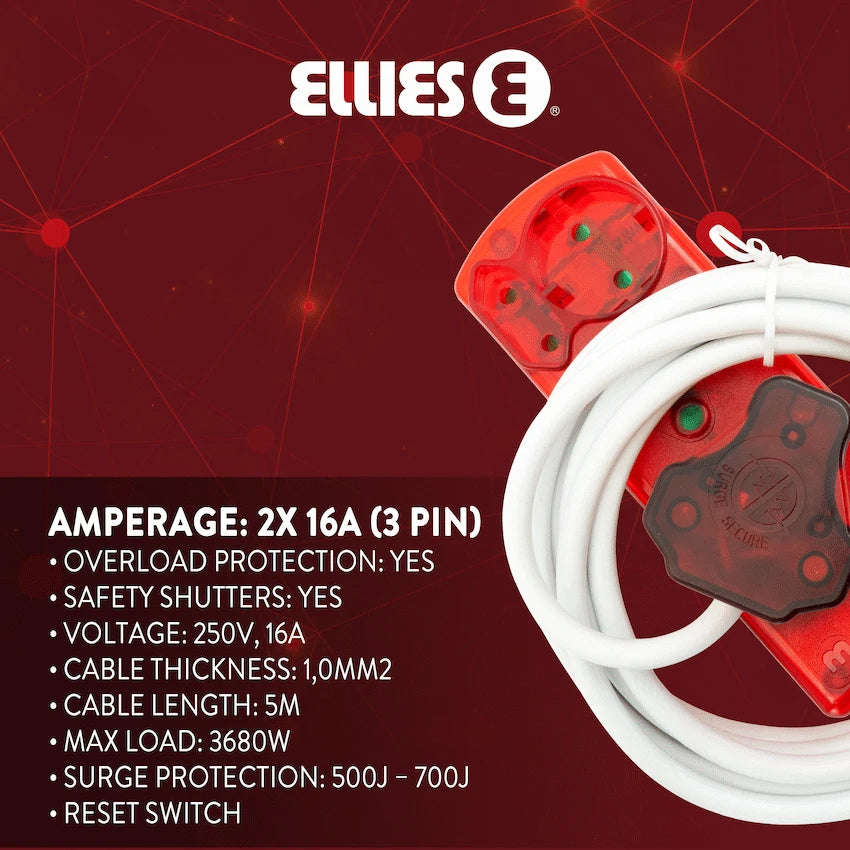Ellies 4 Way High Surge Extension Lead - 3M