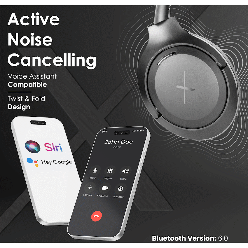 VolkanoX VXH100 Bluetooth Headphones with ANC  - Black