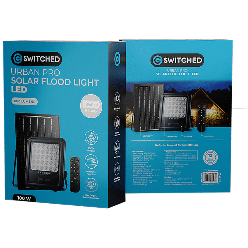 Switched Urban PRO Series - 100w Solar Floodlight with Remote