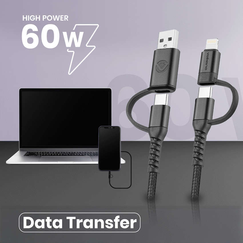 Volkano Weave Series 4-in-1 Charge & Data Cable 60w - 1.2m/4ft