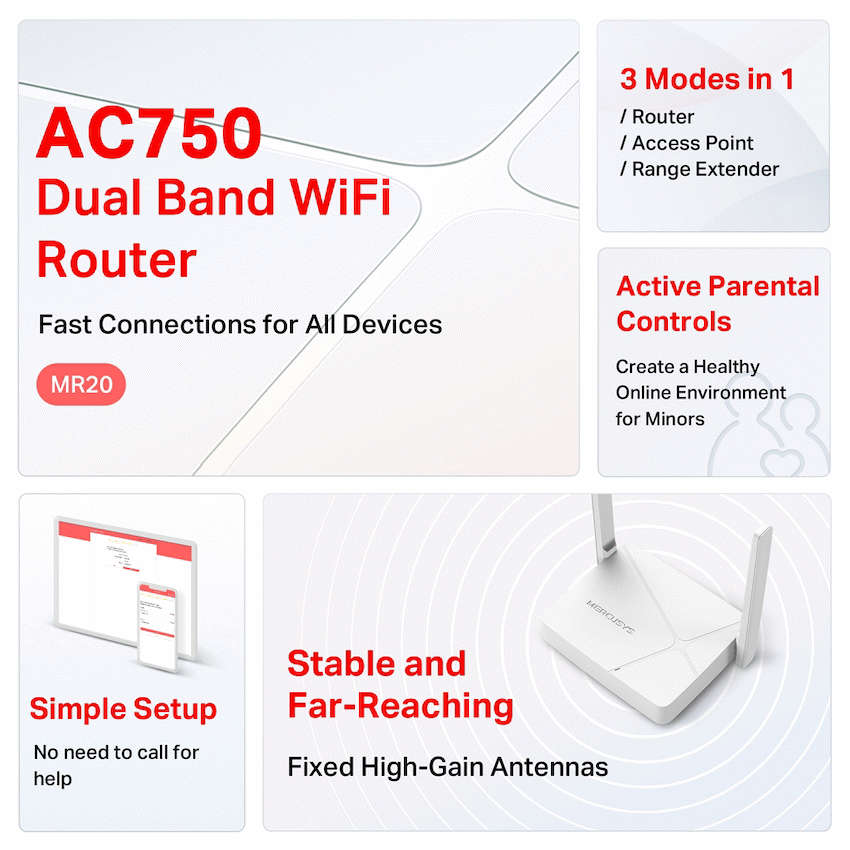 TP-Link Mercusys MR20 AC750 Wireless Dual Band Router