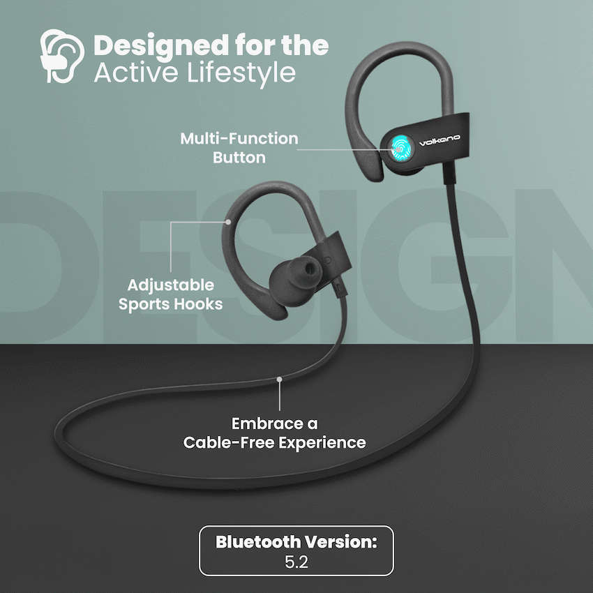 Volkano Race Series Bluetooth Sport Earhook Earphones - Black