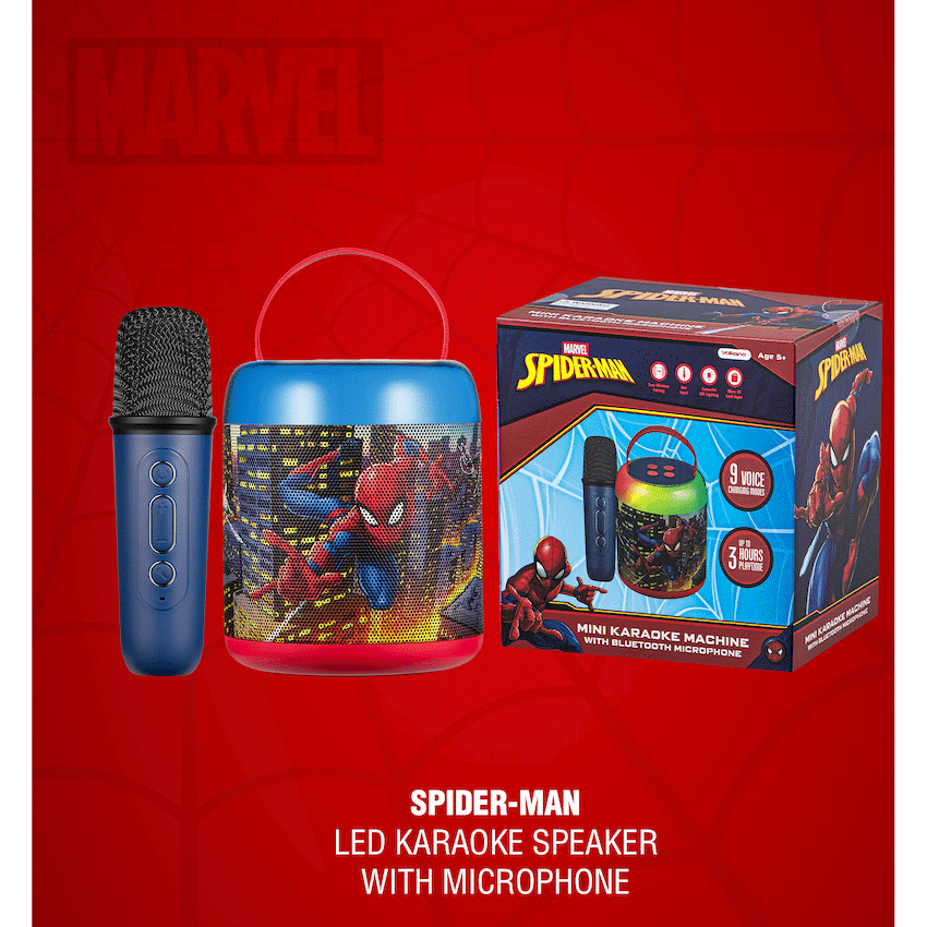 Marvel Spider-Man Cylinder Karaoke Speaker with Bluetooth Microphone
