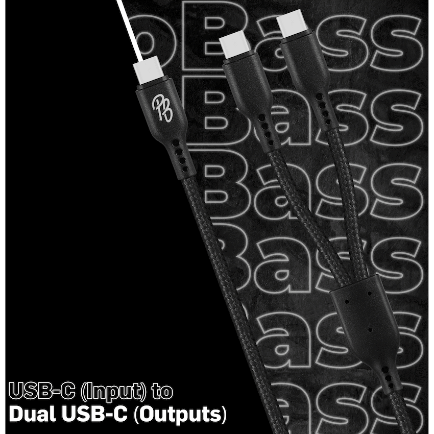 Pro Bass Cord Series 1.2m 15w USB-C to 2x USB-C Braided - Black