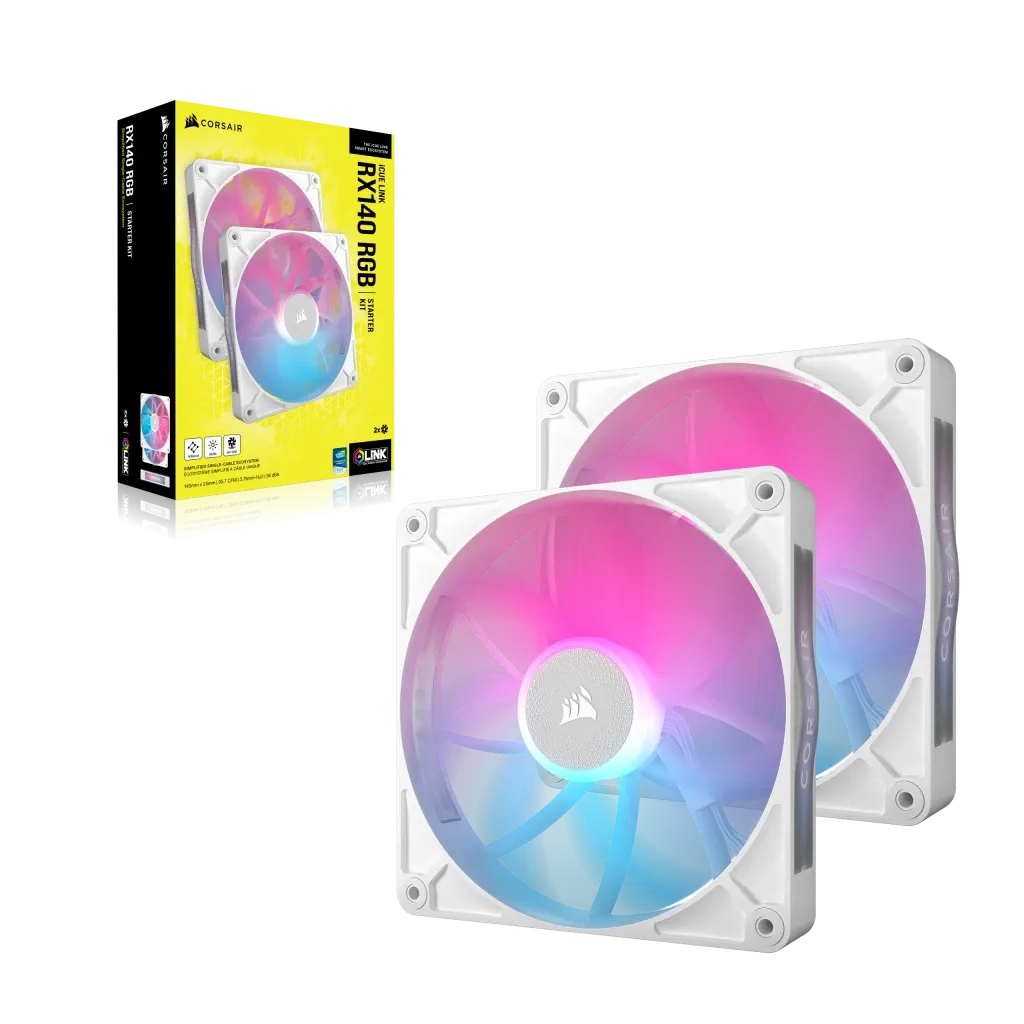 Corsair RX Series; iCUE LINK RX140; 140mm Fan; Dual Pack - White.