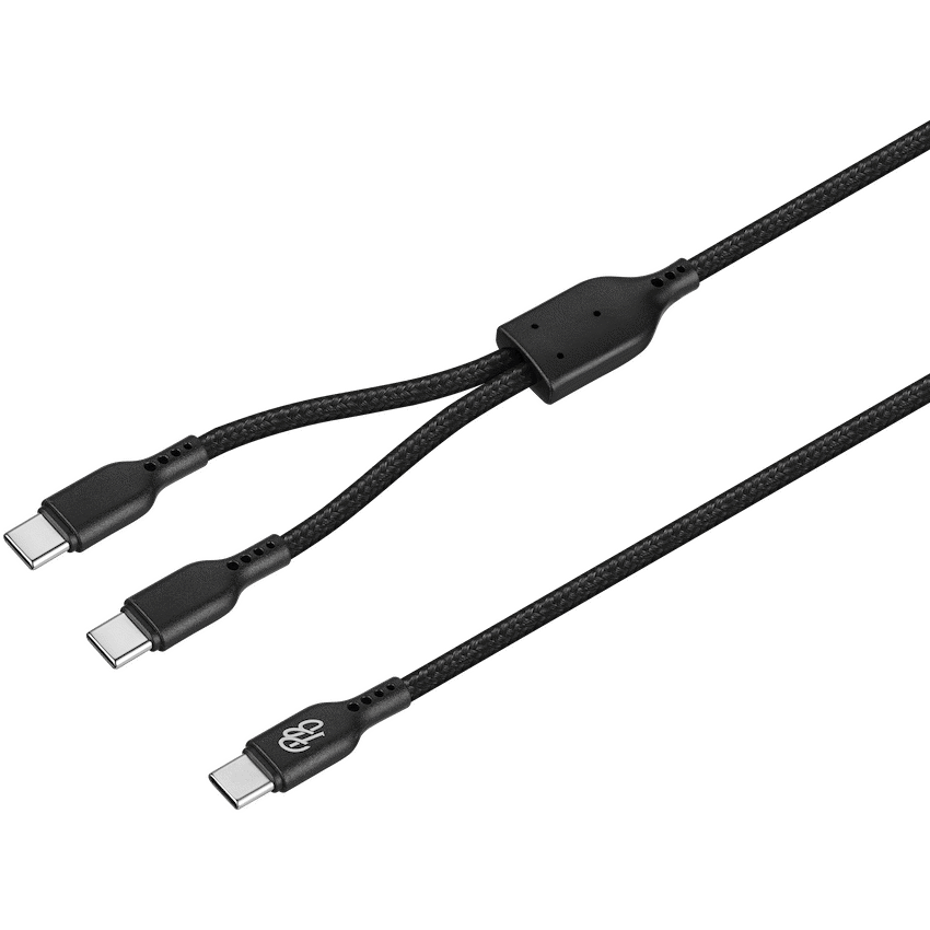 Pro Bass Cord Series 1.2m 15w USB-C to 2x USB-C Braided - Black