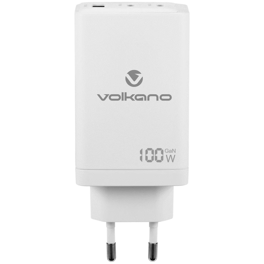 Volkano WattPro Series Triple Port 100W GaN Wall Charger - White