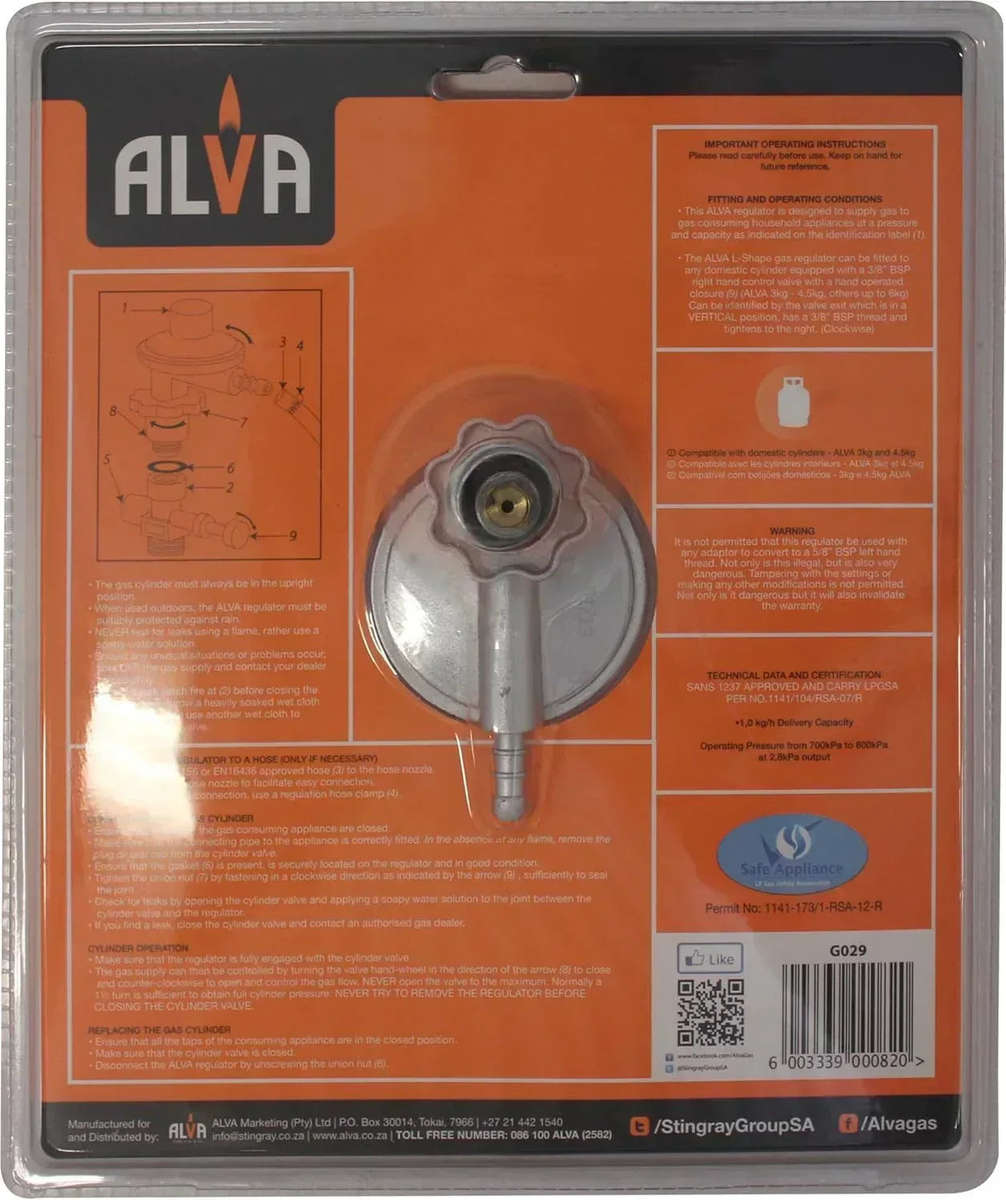 Alva L-Shape Gas Regulator & 1.2m Hose Kit