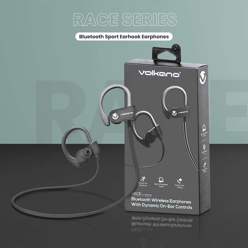 Volkano Race Series Bluetooth Sport Earhook Earphones - Black