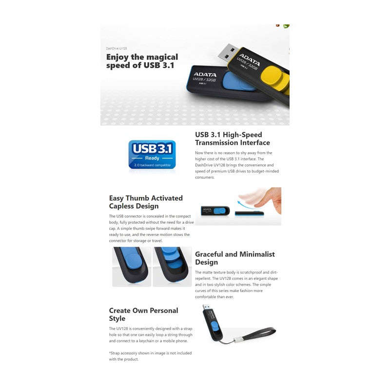 ADATA USB 3.2 RETRACTABLE 256GB BLK/BLU