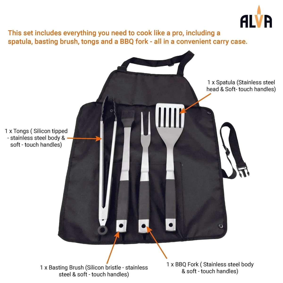 Alva 5Pc BBQ / Braai Roll-Up Tool Set