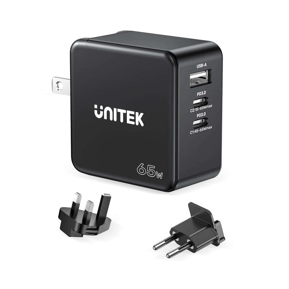 UNITEK TRAVEL CHARGER (65W) 4IN1 GAN BLK(P1117B).*