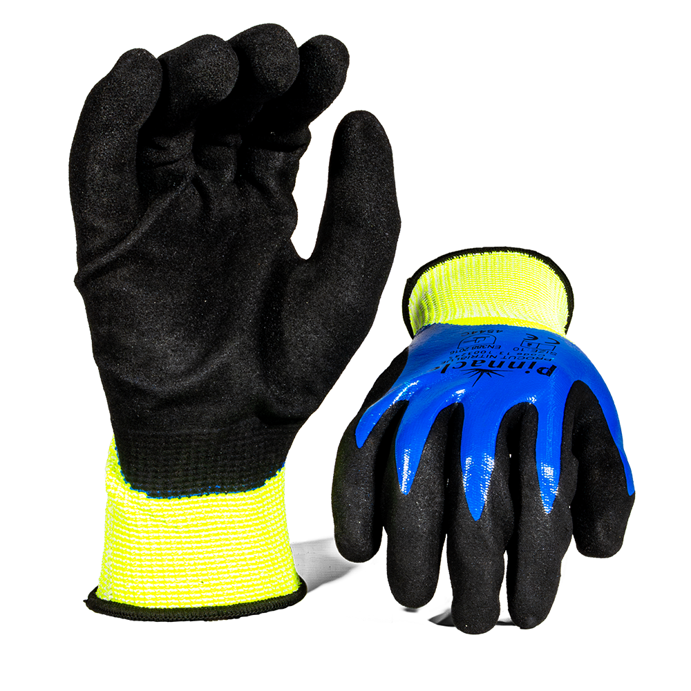 Pinnacle ProCUT NITRIBLUE 13g Hppe,glassfiber & Spandex Liner,nitrile Double Coated,sandy Palm,lv...