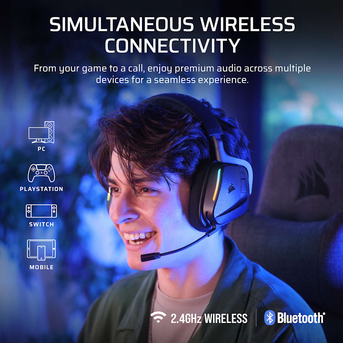 Corsair VOID v2 MAX WIRELESS Gaming Headset; Simultaneous 2.4GHz and Bluetooth; Dobly Atmos; PC/P...