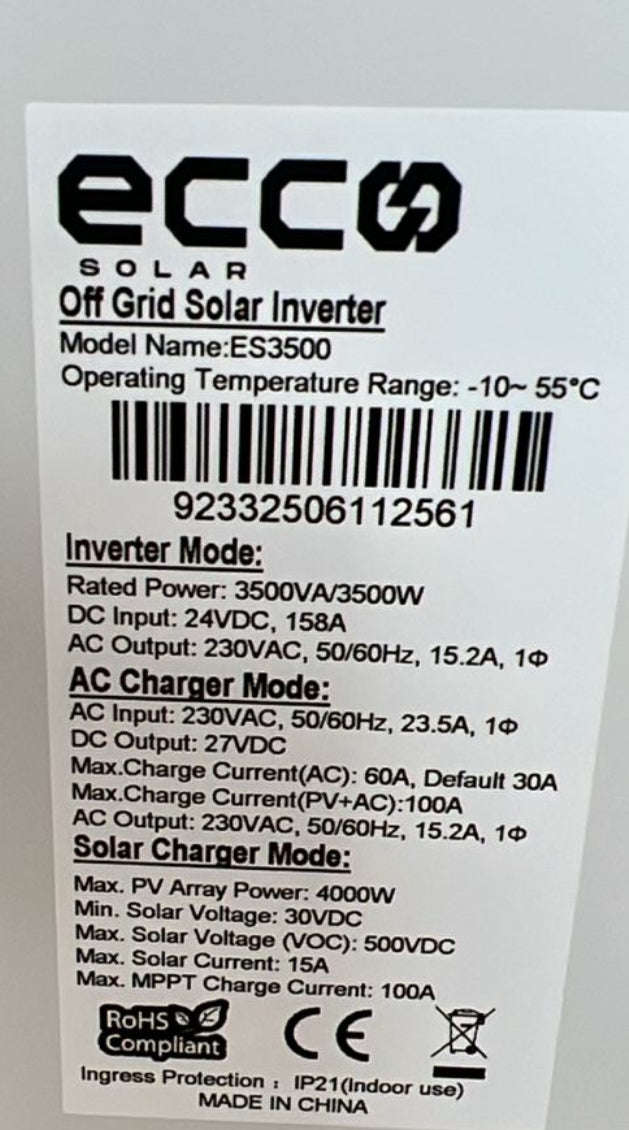 ECCO 3.5KVA / 3500W 100A MPPT Hybrid Inverter 24V