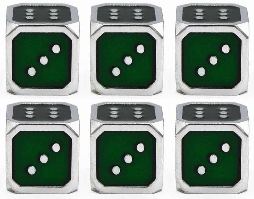 12mm Metal Pip D6 Dice Green Silver (6) FBG4125 (Dice Sets & Games)