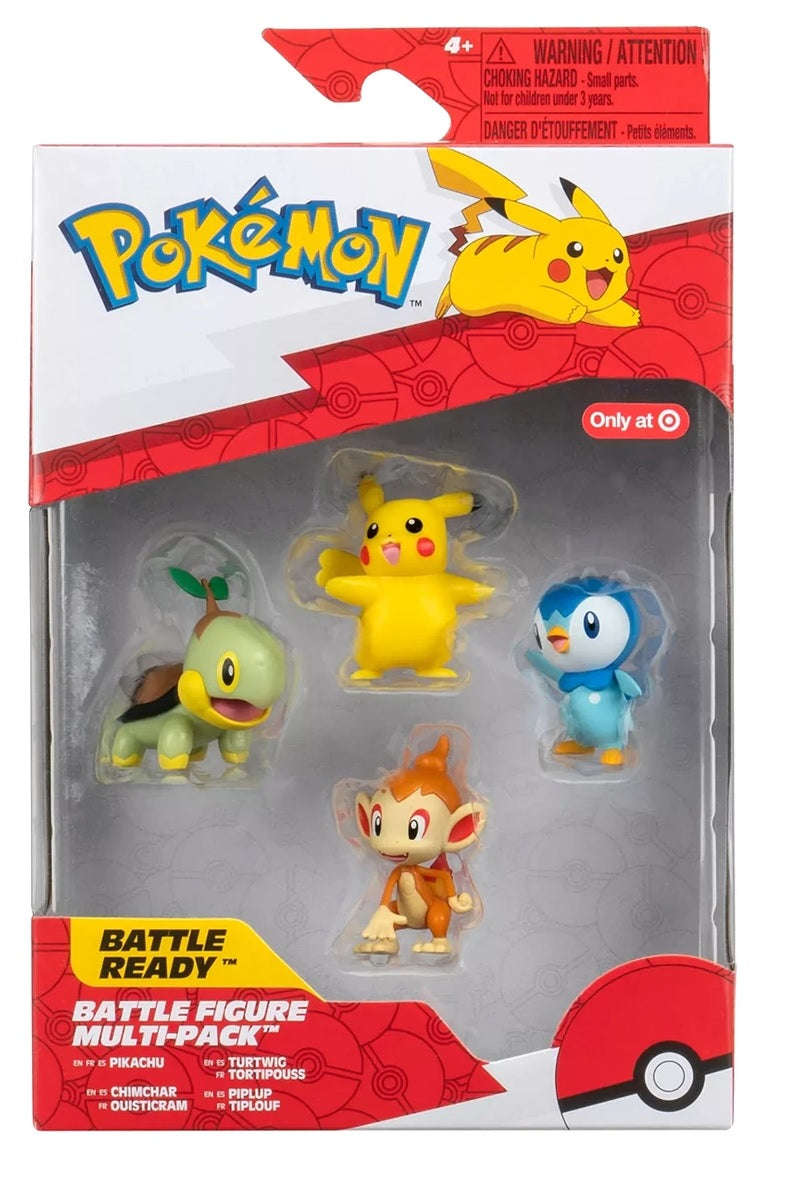 Pokemon - PKW Battle Figure Multipack (4-Pack) (2"Fig) 2" Pikachu (Female), 2" Chimchar, 2" Turtw...