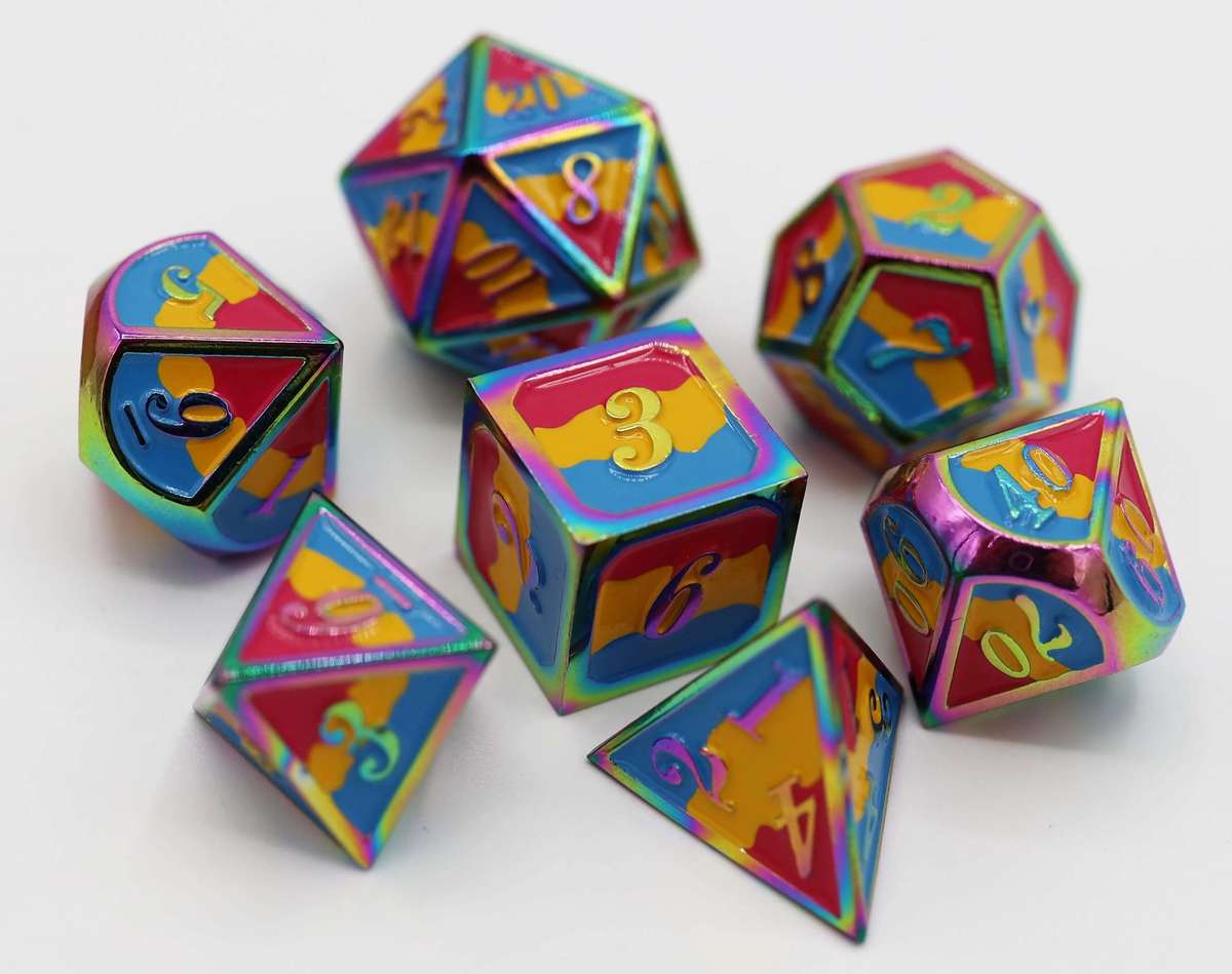 Pansexual Pride Flag RPG Metal Dice Set (7) (Dice Sets & Games)