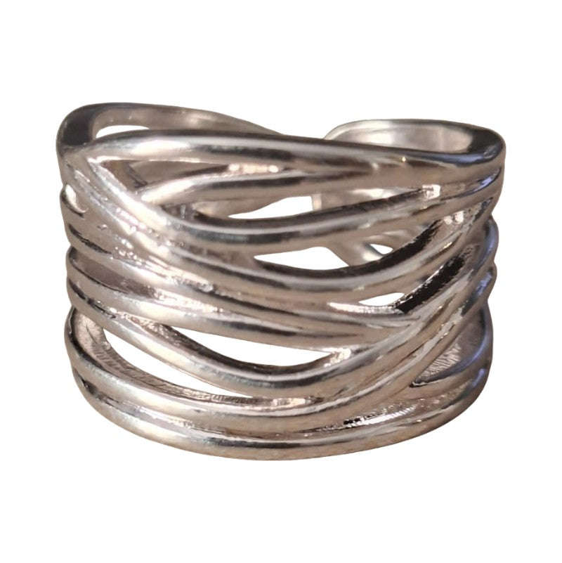 Wide adjustable 925 sterling silver ring with a vintage boho design