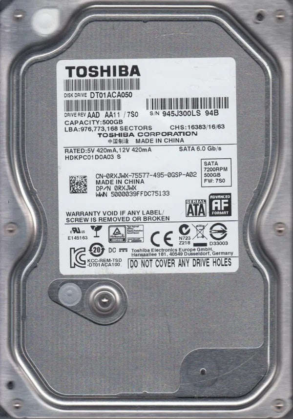 3.5" Toshiba 500GB Sata Hard Drive