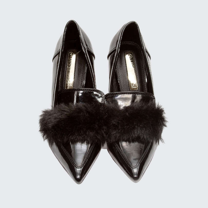Fur Red Bottom Heels - BLACK / 4