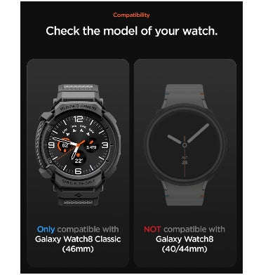 SAMSUNG GALAXY WATCH 8 PREMIUM RUGGED ARMOR PRO CASE 46MM WITH TPU STRAP BLACK | SPIGEN