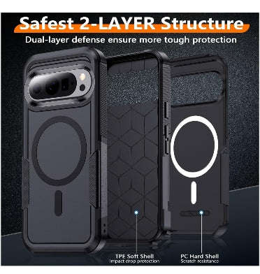 GOOGLE PIXEL 10 PRO XL PREMIUM SLIM DUAL LAYER RUGGED MAGSAFE CASE BLACK
